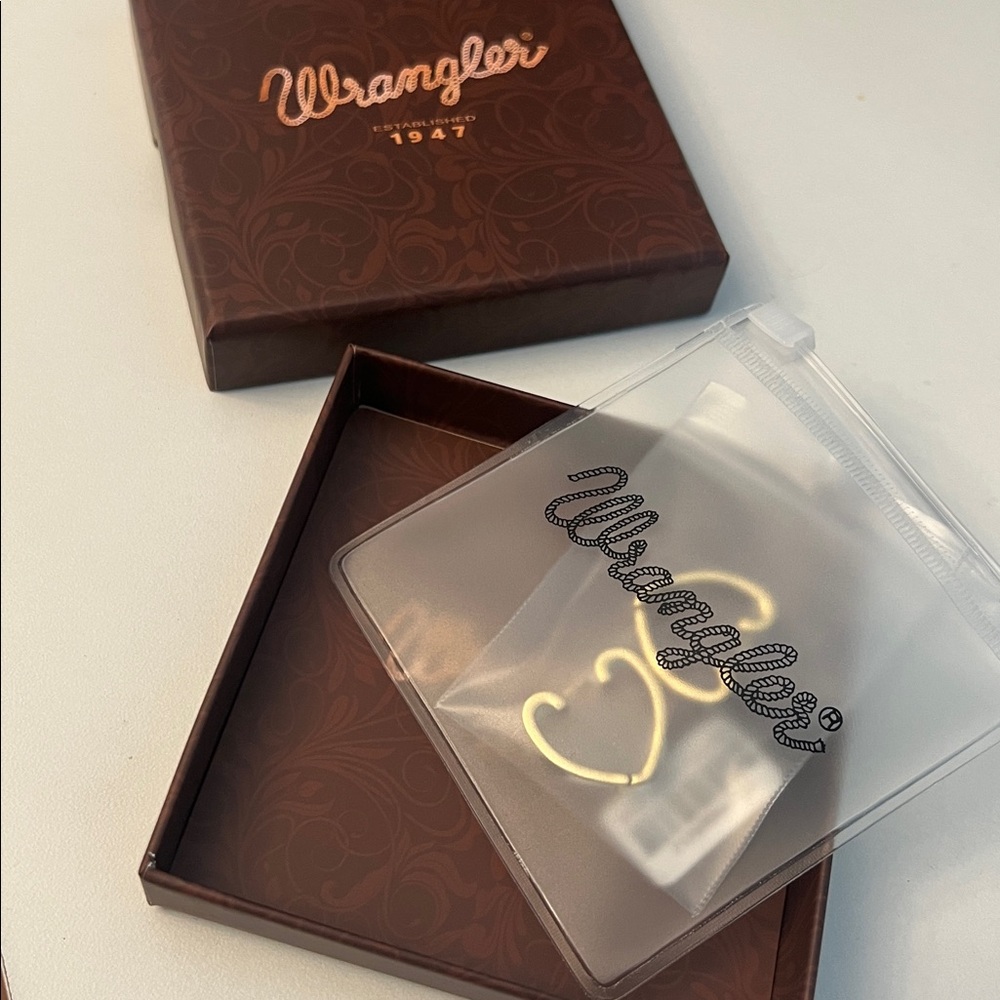 Wrangler Gold Heart Coffee Cow Print Hoop Earrings